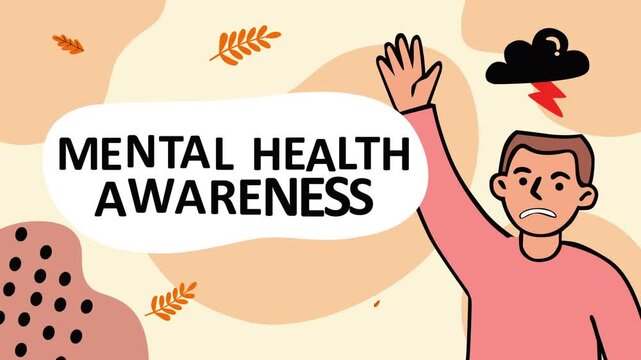 Footage showing a worried man raising his hand, symbolizing a call for help and mental health awareness. Includes emotional stress cues, promoting support, empathy, and open conversation.