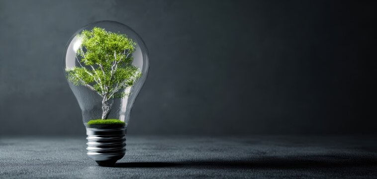 The Lightbulb with a Lush Tree Growing Inside Symbolizing Green Energy and Innovation