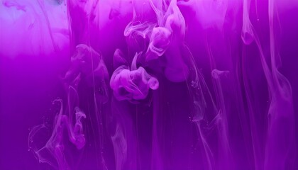 Beautiful vibrant abstract high speed photography capturing thick bright purple ink flowing and swirling in clear water.