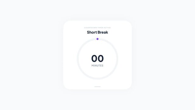 Minimalist Circular Countdown Timer Animation for Short Break and Productivity Management with Purple Progress Bar