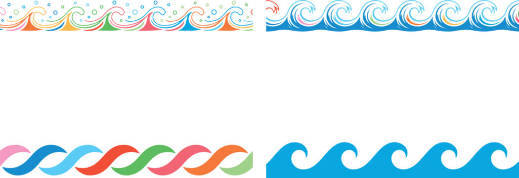 colorful wave borders with swirls and dots for graphic design  decorative elements