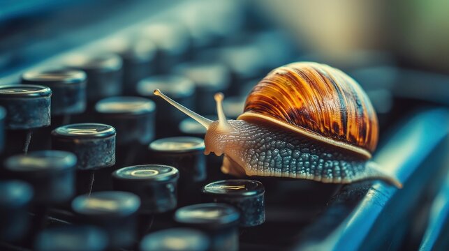 Snail on typewriter keys retro