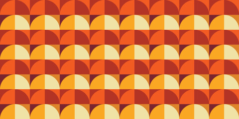 Vibrant Bauhaus Style Seamless Pattern with Retro Semicircle Geometric Shapes and Warm Sunrise Colors © Deepak