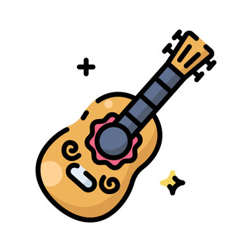 Mariachi Guitar Musical Instrument Icon Hand Drawn Vector Illustration