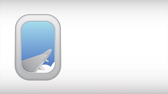 View from an airplane window animation for a travel journey and flight vacation concept