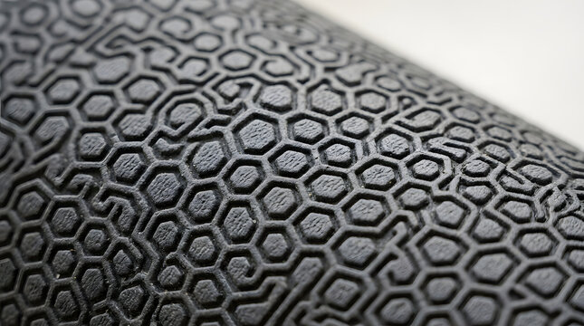 Black Yoga Mat Macro Honeycomb Texture Surface Close Up Durable Anti Slip Fitness Material Background Detail Shot