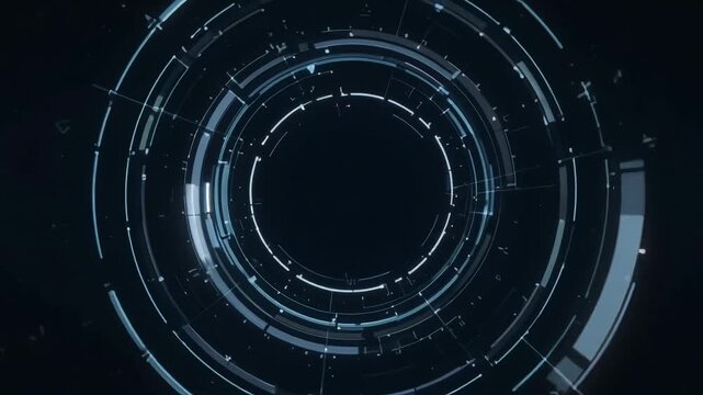 A futuristic blue circuit board design forms a tech background with glowing neon rings, creating a digital interface and electronic template aesthetic