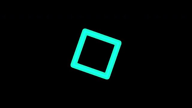 Abstract 2D motion graphics showcasing a captivating, glowing electric cyan rectangular wireframe polygon loop, dynamically animated on a transparent alpha channel.
