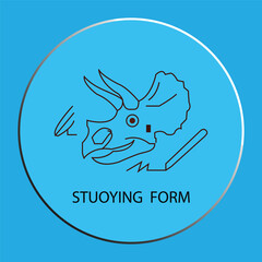 Minimalist Triceratops Dinosaur Skull Line Art Icon on Blue Background © Poli
