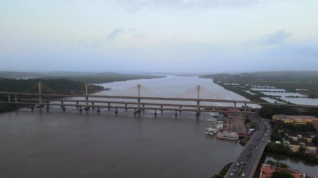 Aerial View of Atal Setu Bridge Over Mandovi River Goa India