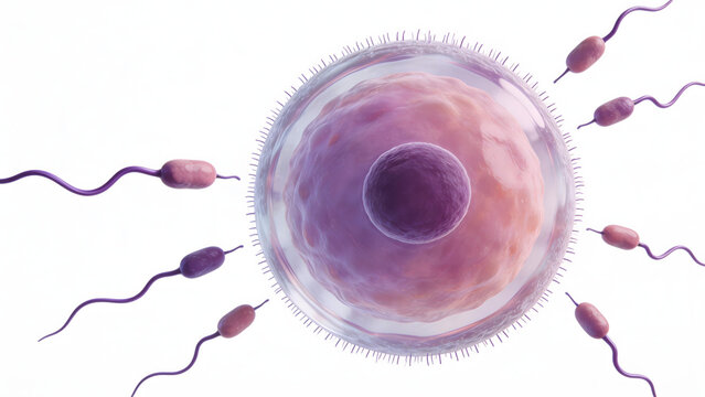 Sperm cells approaching an egg cell