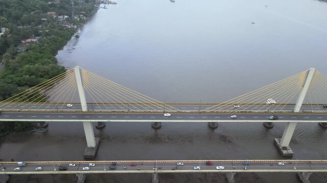 Aerial View of Atal Setu Bridge Over Mandovi River Goa India