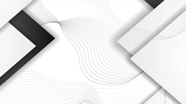 Black and white geometric concept art background with triangles and linear soundwaves