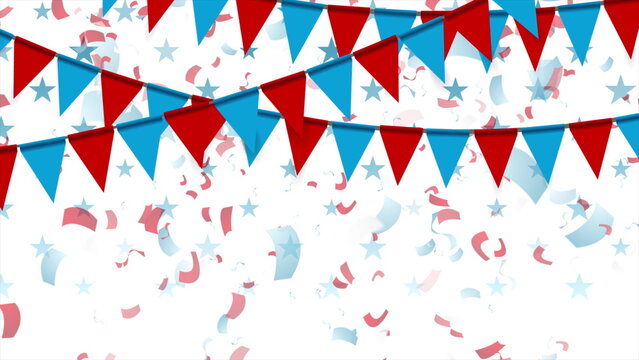 Red and blue party flags abstract USA background with confetti