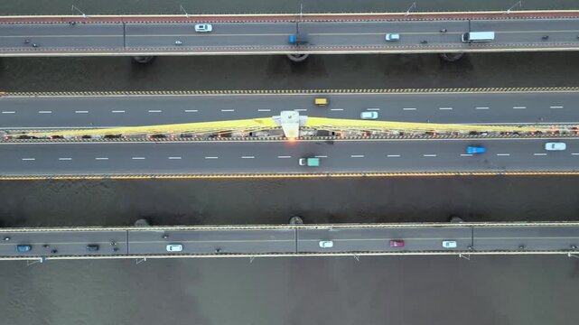 Aerial View of Atal Setu Bridge Over Mandovi River Goa India