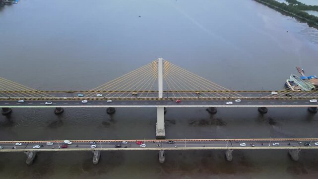 Aerial View of Atal Setu Bridge Over Mandovi River Goa India