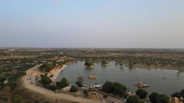 Aerial View of Gadsisar Lake in Jaisalmer City Rajasthan India