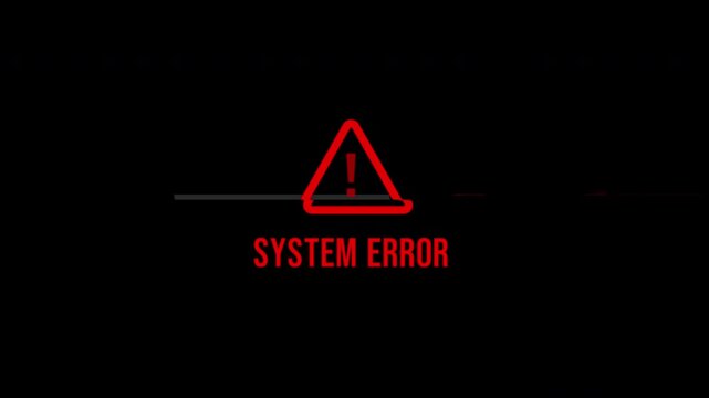 system error with glitch warning sign animation