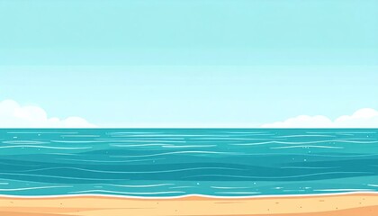 Fototapeta premium Serene Ocean Horizon with Sandy Beach and Clear Blue Sky.