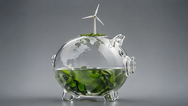 Invest in a greener future with this glass piggy bank featuring a wind turbine. It symbolizes the growth of sustainable electricity and the value of saving our planet's energy.