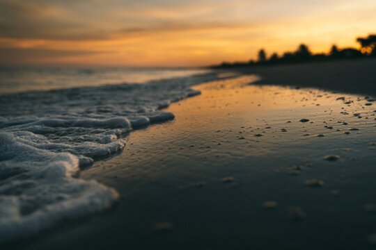 OCEAN SHORE AND WAVES FOAM AT MOORNING