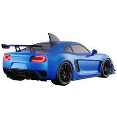 Obraz premium A blue sports car with a large wing on the back