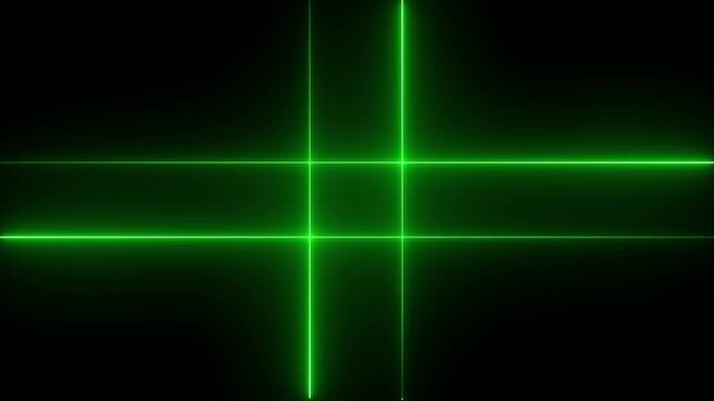 Abstract green glowing cross light black background with digital waves and  4k motion design animation video.