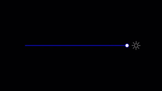 Screen brightness adjustment bar animation on transparent background, Display brightness control slider bar with alpha channel, Simple brightness indicator animation, Increasing brightness bar