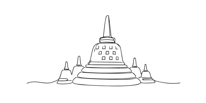 single line abstract temple stupa.continuous line drawing of sacred architecture.cultural heritage concept.minimal modern style.one line vector illustration.