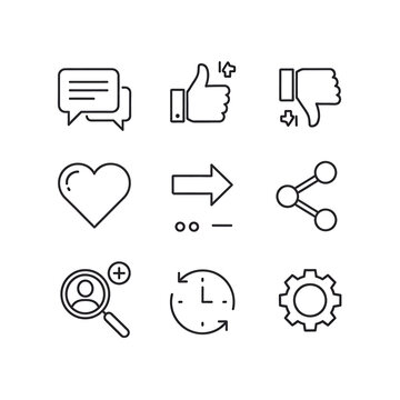 Black line icons for user interface.