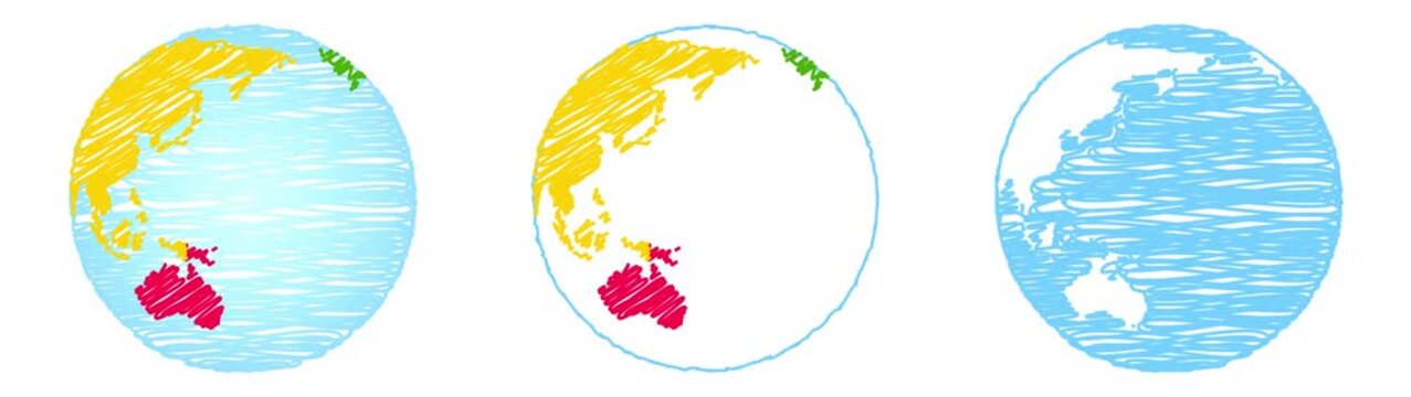 Scribble Doodle Drawn Globe World Rotating on Transparent Background Seamless Loop - Spinning Globe with Multicolor Continent detail Pencil Pen Sketch - Style 2