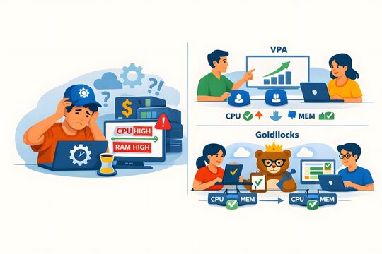 Kubernetes Resource Rightsizing Diagram &ndash; Optimize CPU & Memory with VPA & Goldilocks