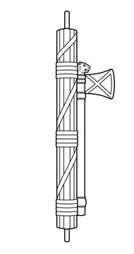 Fasces, a bound bundle of wooden rods, with an axe. Ancient Roman symbol of absolute  power to punish subjects. Also a symbol of suppression, oppression, and to keep each one to stay in line. Vector