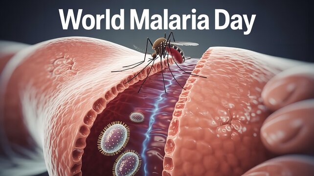 World Malaria Day mosquito biting with parasite transmission vector illustration
