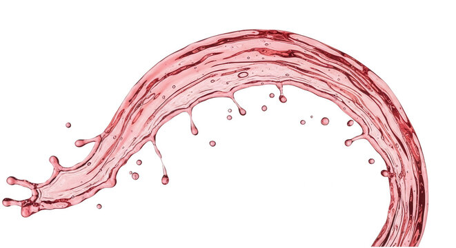 Rose wine splash or berry juice wave with dynamic droplets on a transparent background for beverage branding and design