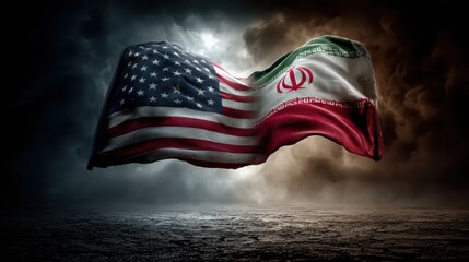 Obraz premium USA United States of America and Iran relations competition war crisis politic government,flag waving,nternational tension relation crude oil,symbolic display about relations,conflicts concept.