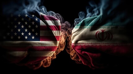 Obraz premium USA United States of America and Iran relations competition war crisis politic government,flag waving,nternational tension relation crude oil,symbolic display about relations,conflicts concept.