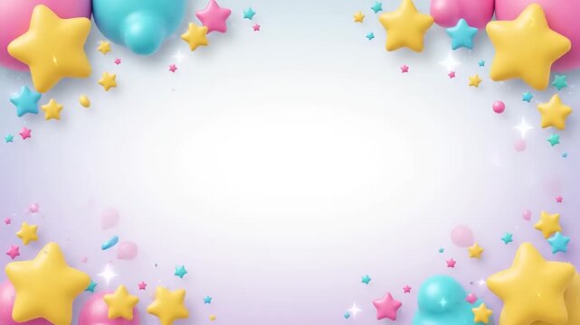 Animated Cartoon Frame with Colorful Balloons and Stars for Kids Content