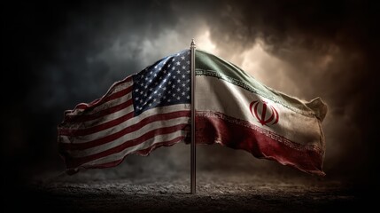 Obraz premium USA United States of America and Iran relations competition war crisis politic government,flag waving,nternational tension relation crude oil,symbolic display about relations,conflicts concept.
