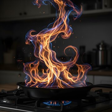 Cooking pan with abstract fire motion