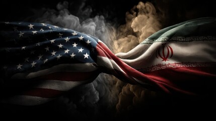 Obraz premium USA United States of America and Iran relations competition war crisis politic government,flag waving,nternational tension relation crude oil,symbolic display about relations,conflicts concept.