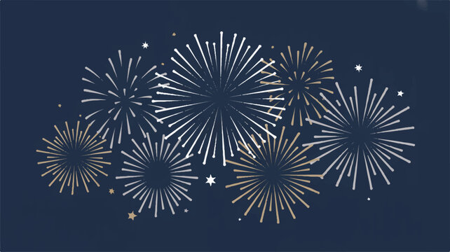 A festive vector illustration of fireworks exploding in a dark night sky, creating a celebratory atmosphere
