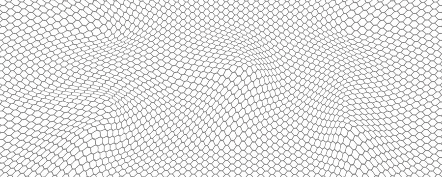 Fishing or soccer net. Repeated hexagon pattern. Black wired mesh texture isolated on white background.