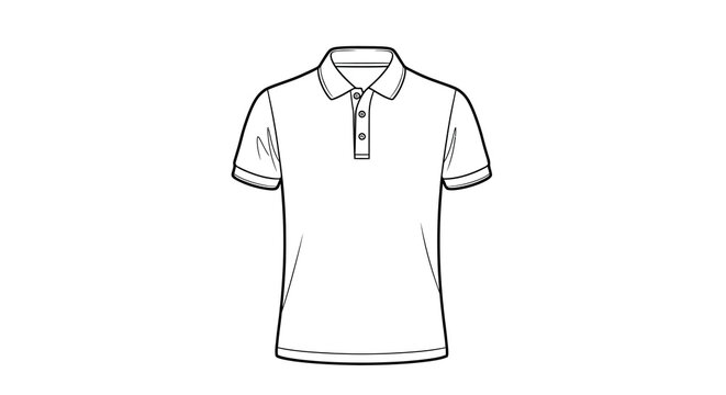 A simple black and white line drawing depicts a classic polo shirt featuring a three button placket