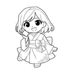 Fototapeta premium chibi-kimono-girl-line-art-pose-05-elegant-walk
