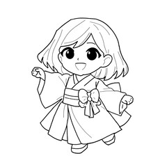 Fototapeta premium chibi-kimono-girl-line-art-pose-06-playful-side-pose