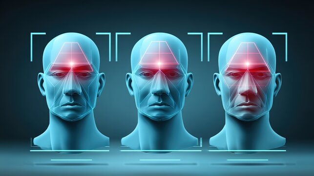 Facial Recognition Technology: Futuristic depiction of facial analysis, highlighting the intricate process of identifying and authenticating individuals through cutting-edge technology.