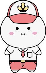 Fototapeta premium Karakter Kawaii memakai Seragam Merah Putih dan Topi Upacara Bendera