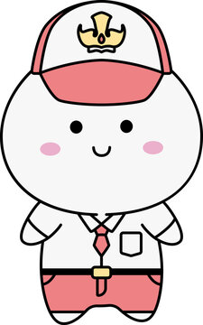 Karakter Kawaii memakai Seragam Merah Putih dan Topi Upacara Bendera