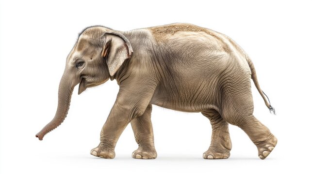 Asian Elephant Walking with Trunk Lowered Isolated